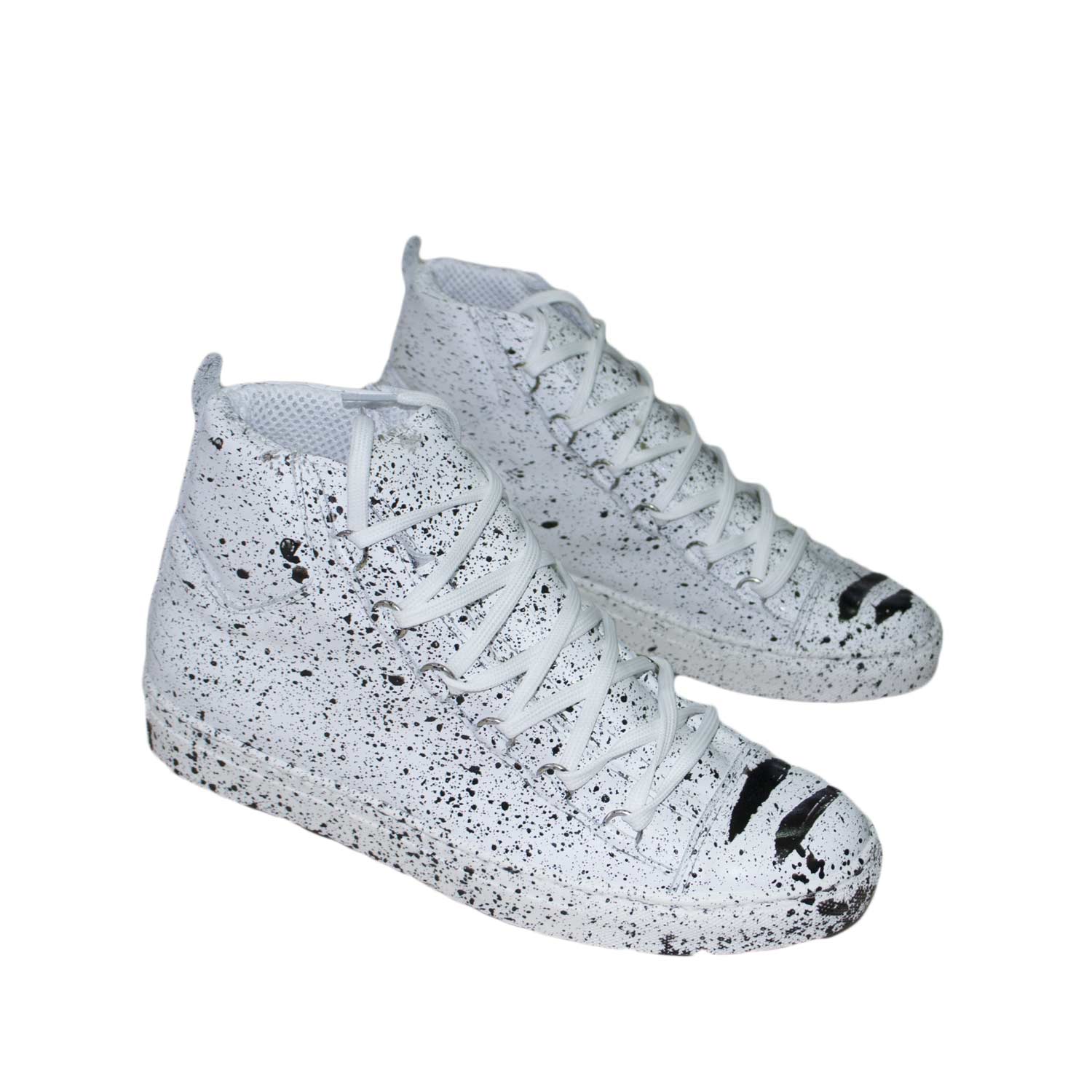 Sneakers In Pelle - Lezshoes - Scarpe Sneakers Alte Uomo Pelle Bianco Ghiaccio Via Condotti Stella Nera Nuovo P 1515