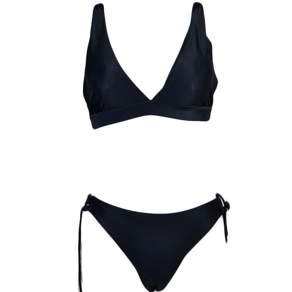 Costume da bagno donna nero bikini swimwear con slip laccetti incrociati e top bralette regolabile con gancio moda 