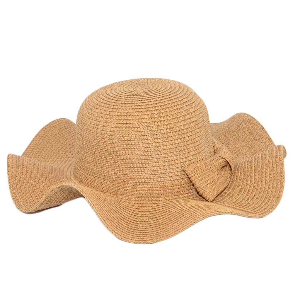 Cappello parasole di paglia beige naturale donna elegante tesa larga da sole estate flessibile e pieghevole per l’estate.