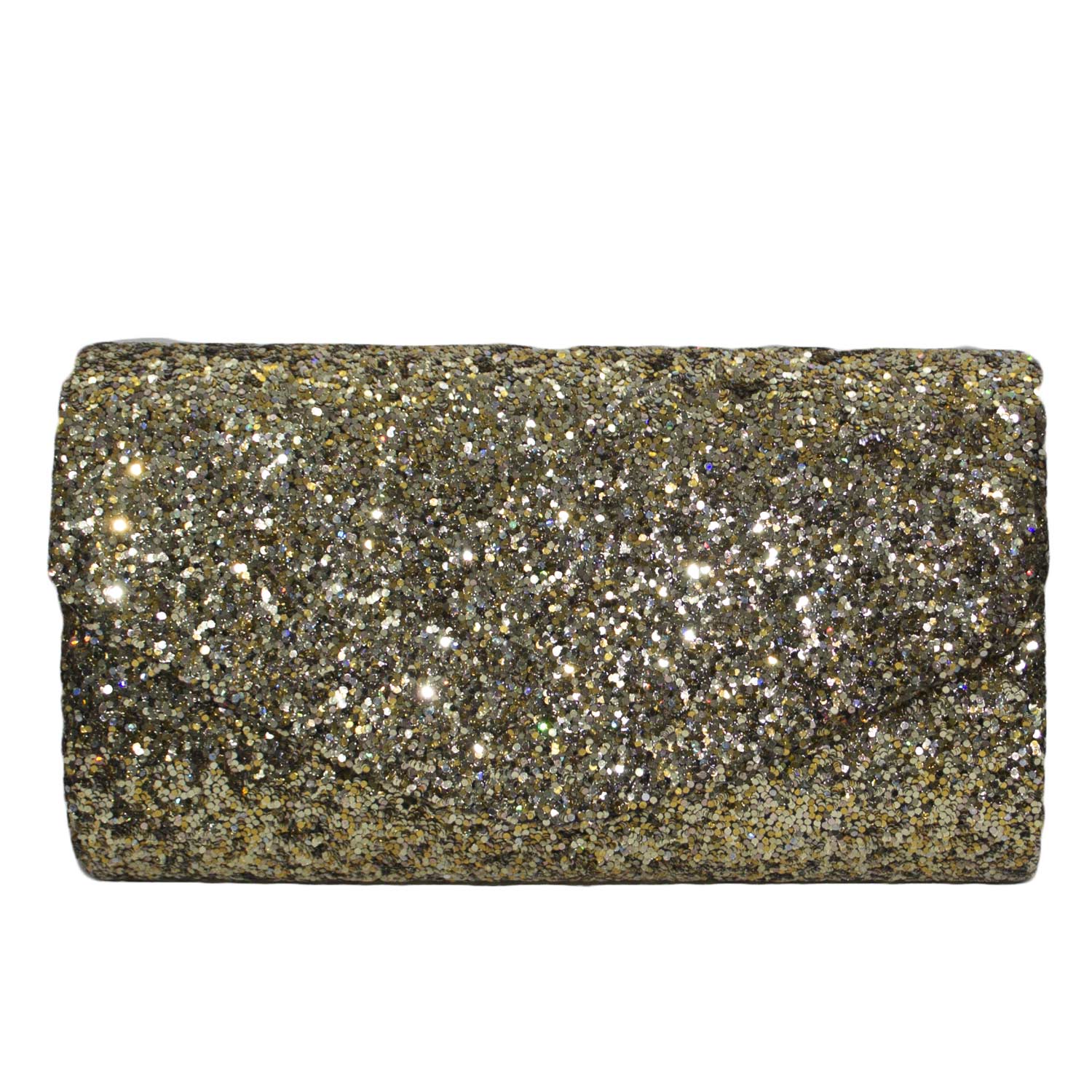 Pochette cloutch glitterata oro da cerimonia con cinturino in tinta