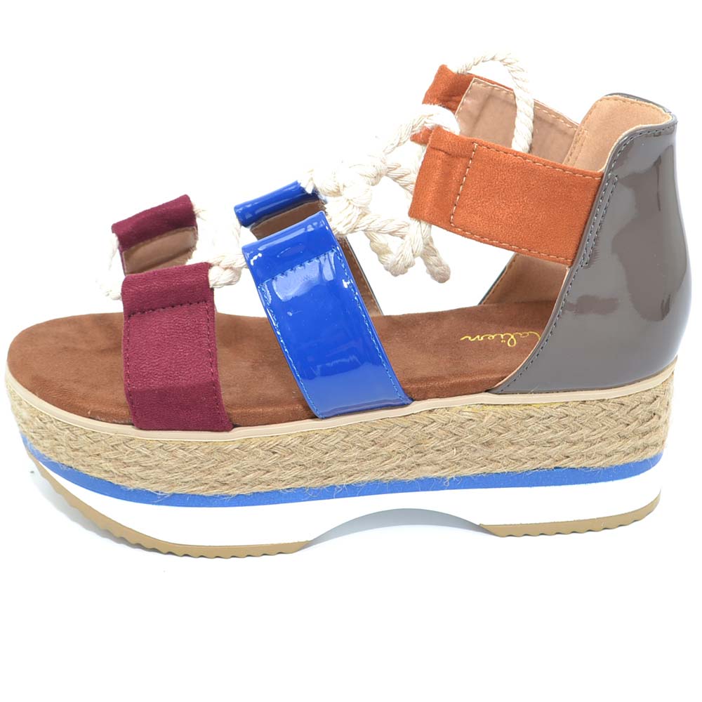 Sandalo basso colorato donna espadrillas con para in gomma alta camouflage con cordino incrociato moda Capri