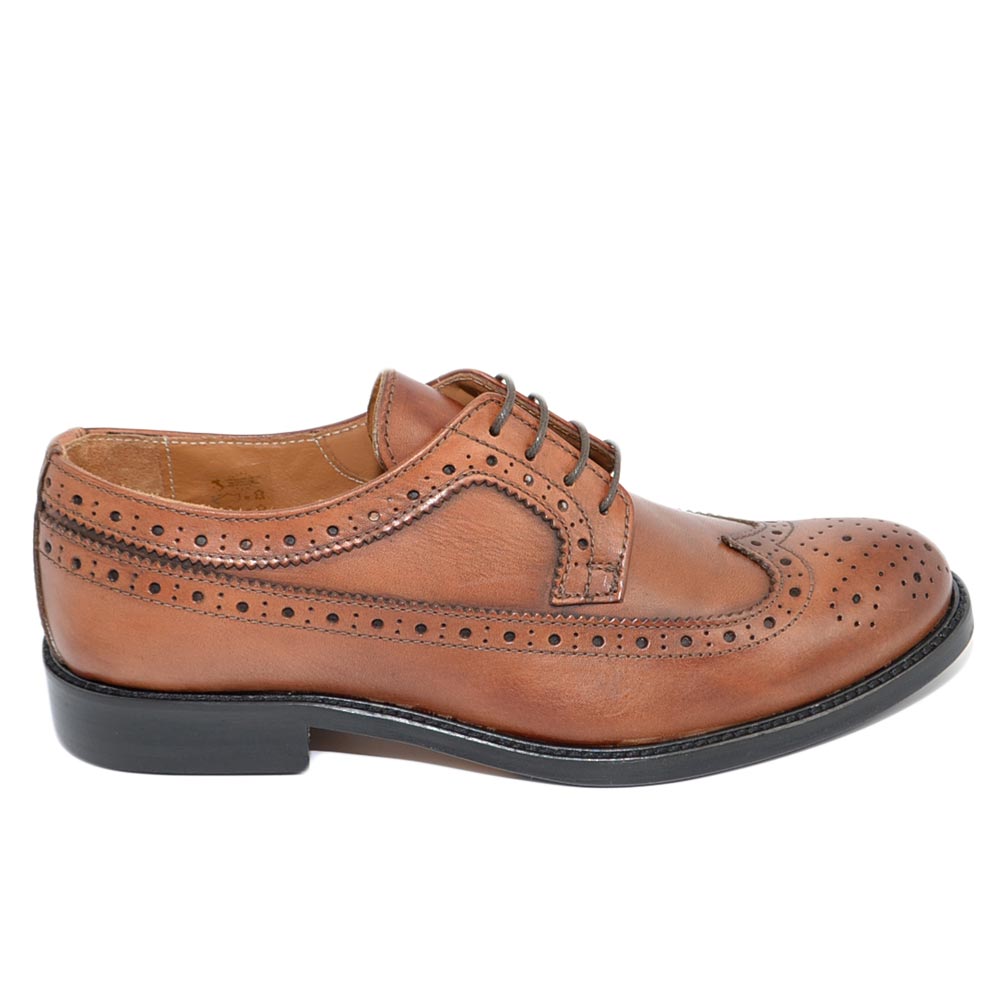 SCARPE DONNA FRANCESINA INGLESE PUNTA ALZATA VERA PELLE NAPPA CUOIO SPAZZOLATA MADE IN ITALY FONDO VERO CUOIO