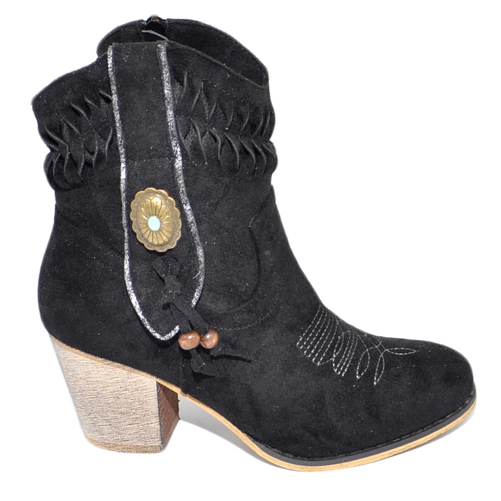 Texano tronchetti donna estivo camperos nero stivaletti con tacco