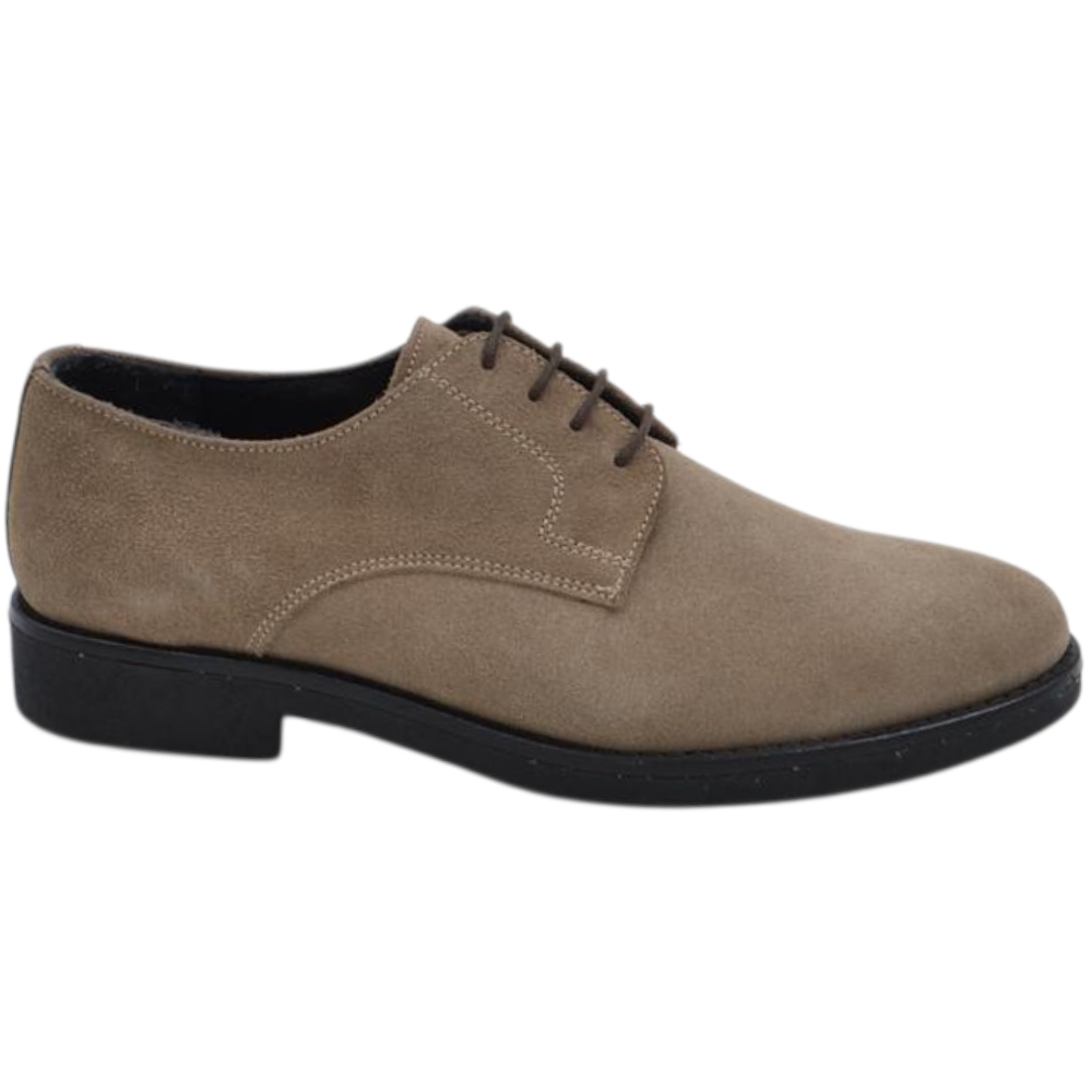 Scarpa stringata uomo scamosciata beige in vera pelle con fondo gomma 2 cm businessman handmade in italy.