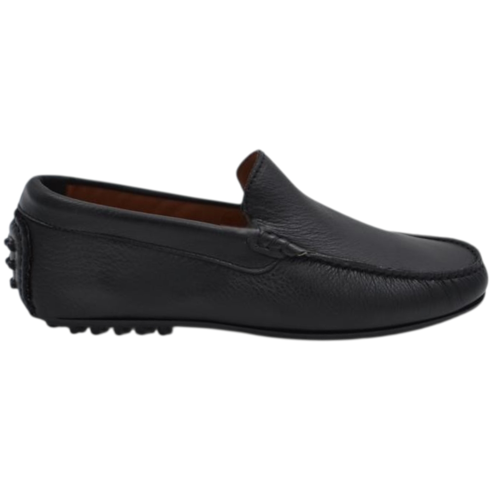 Scarpe uomo mocassino in vera pelle nera liscia suola in gomma piatta elegante.