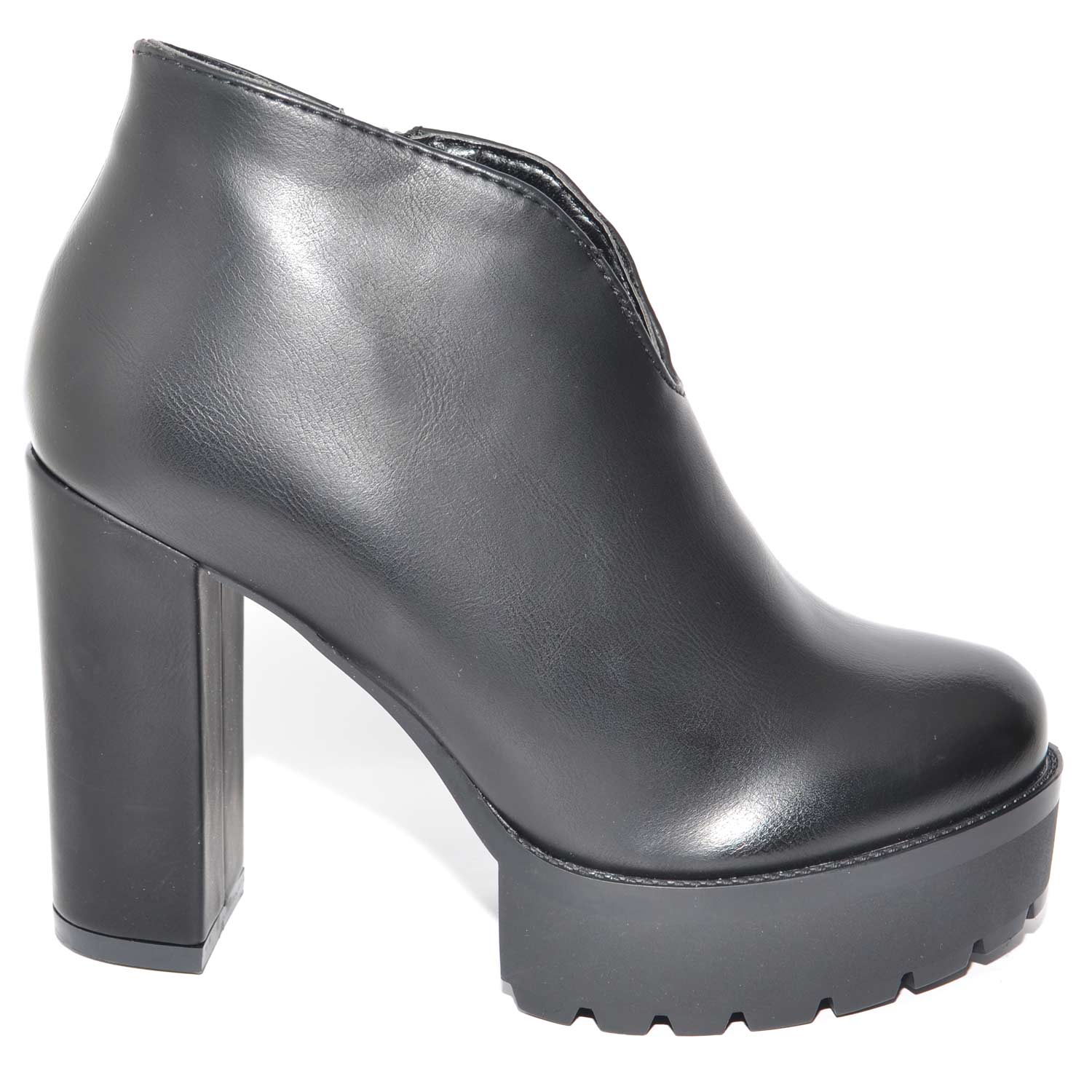 TRONCHETTO BEATLES NERO CON PLATEAU E TACCO LARGO CON SCOLLO A V LINEA BASIC