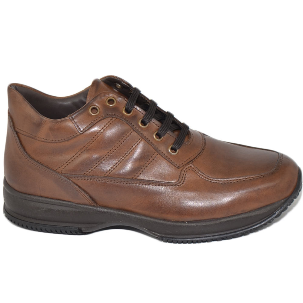 Scarpe uomo polacchino comfort passeggio eleganti marrone made in italy  vera pelle nappa gomma alta anatomica