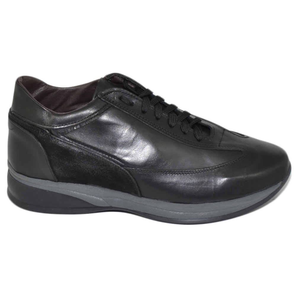 Scarpe uomo calzature linea comfort eleganti nero made in Italy in vera pelle nappa camoscio gomma anatomica lacci.