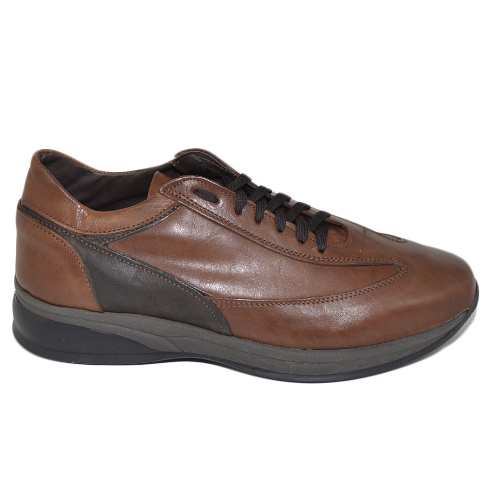 Scarpe uomo calzature linea comfort eleganti marroni cognac made in Italy in vera pelle nappa gomma anatomica lacci.