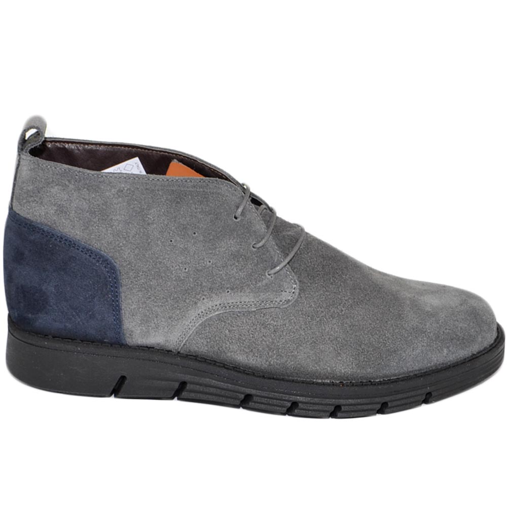 Polacchino uomo invernale in vera pelle camoscio grigio blu comfort morbido gomma alta professionista handmade in italy