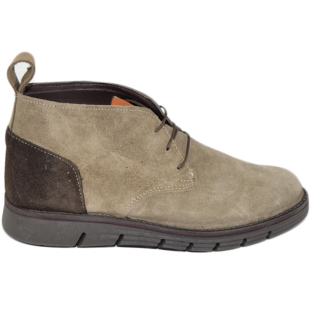 Polacchino uomo invernale in vera pelle camoscio beige marro comfort morbido gomma alta professionista handmade in italy