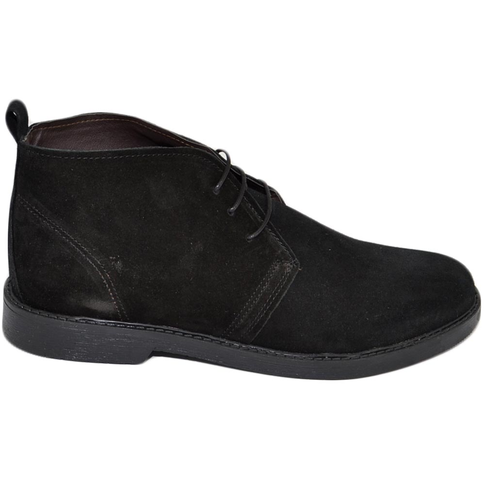 Polacchino uomo invernale in vera pelle camoscio nero comfort con gomma sottile da professionista handmade in italy