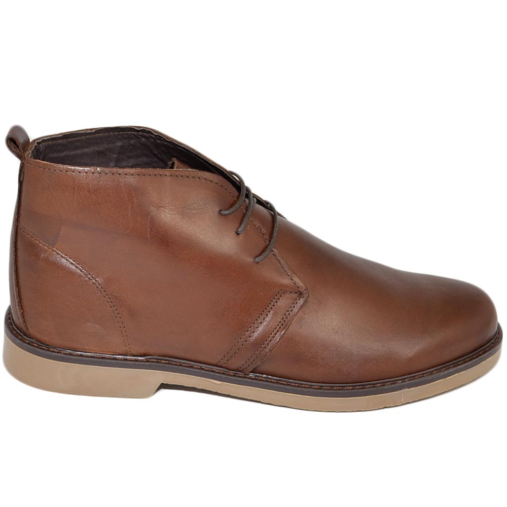 Polacchino uomo invernale in vera pelle morbida marrone comfort con gomma sottile da professionista handmade in italy