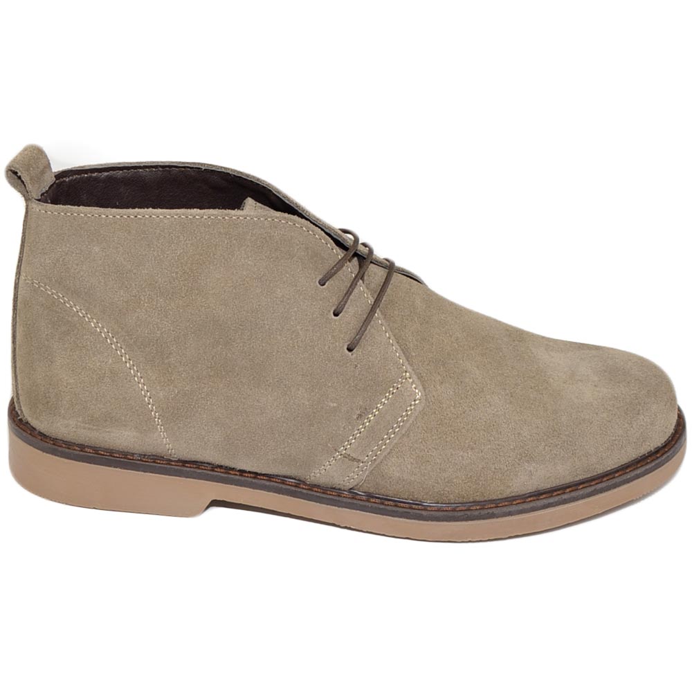 Polacchino uomo invernale in vera pelle camoscio taupe comfort con gomma sottile da professionista handmade in italy