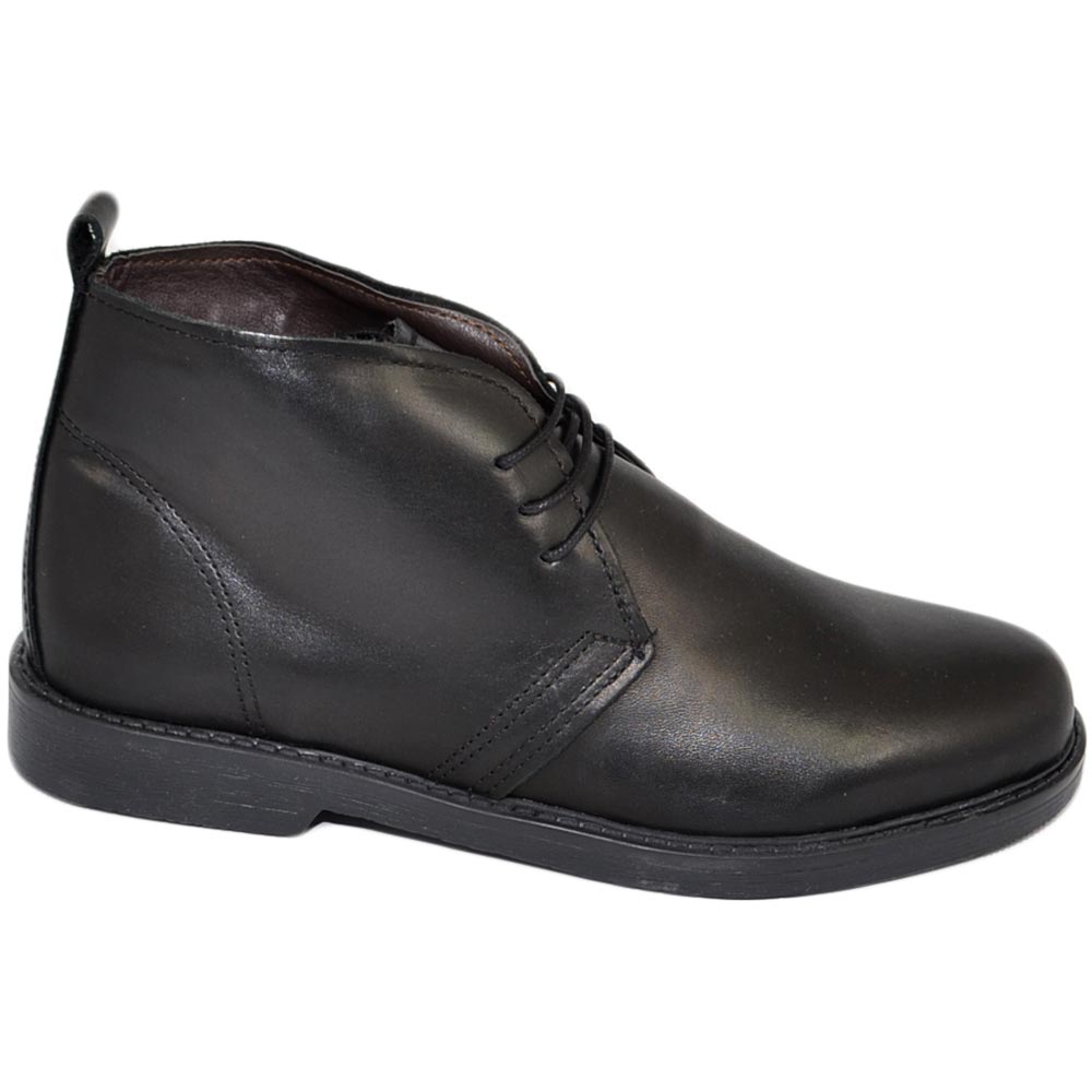 Polacchino uomo invernale in vera pelle morbida nero comfort con gomma sottile da professionista handmade in italy