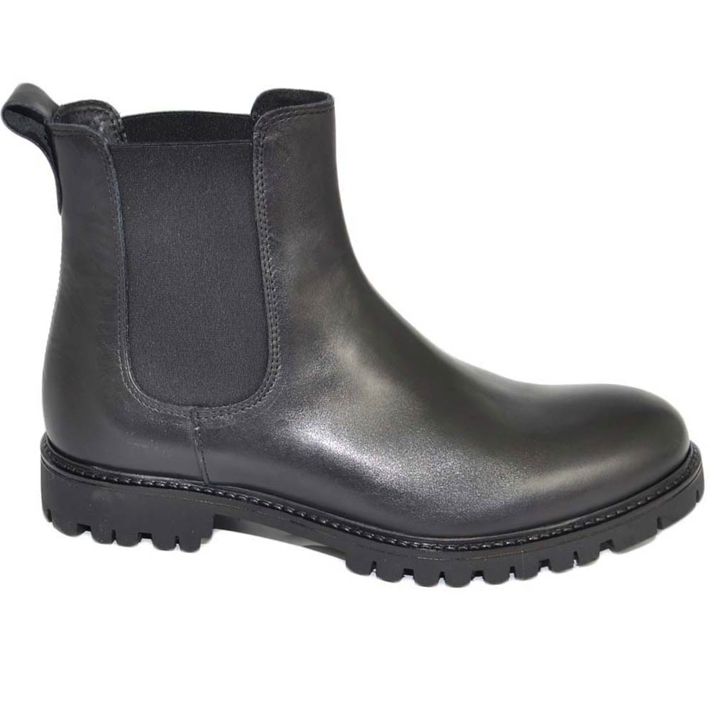 Beatles uomo modello chelsea in vera pelle morbida nera spazzolato liscio fondo roccia made in italy handmade