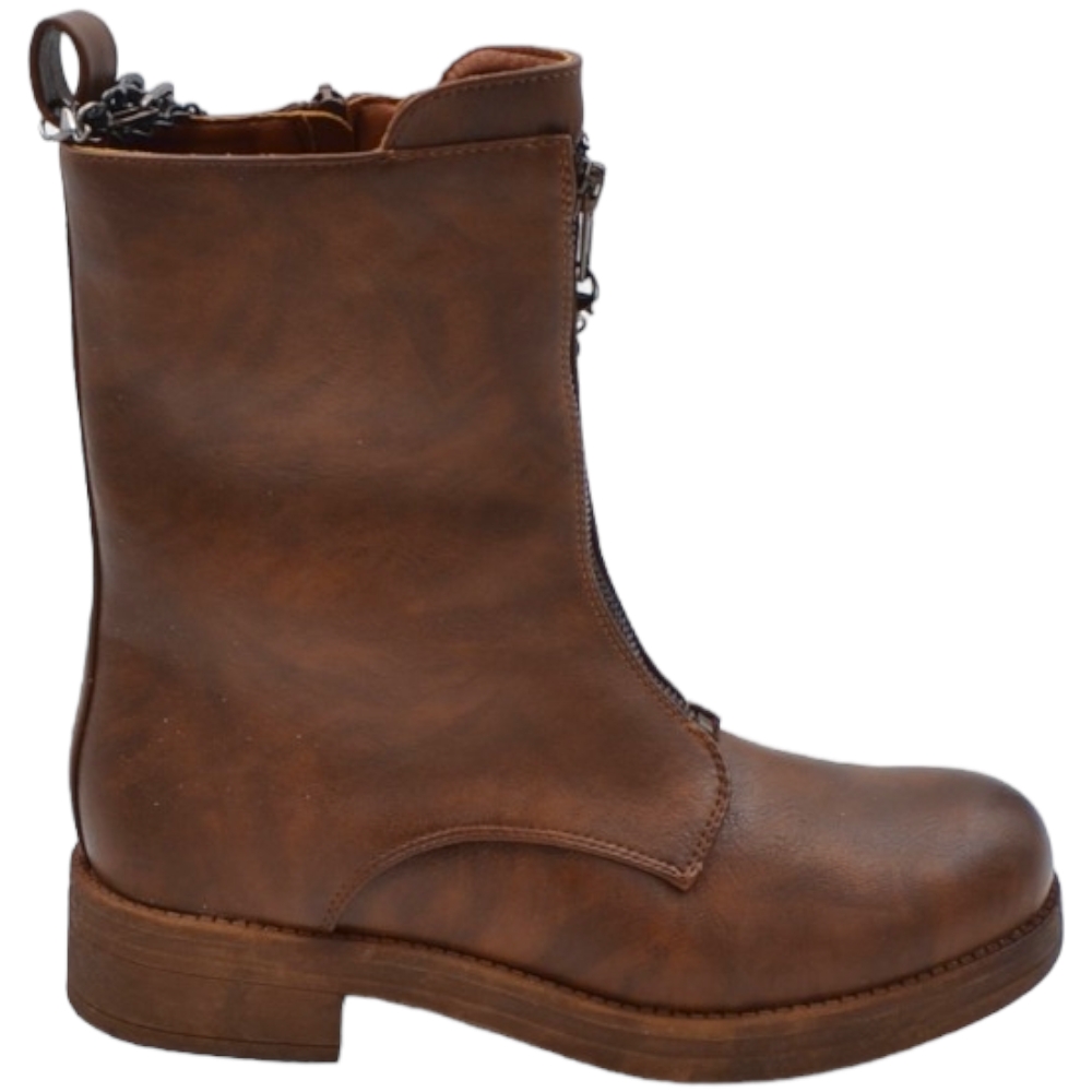 Stivaletto donna cuoio mezzo gambale Chelsea boots con zip frontale argento e catena fondo gomma anatomico antiscivolo