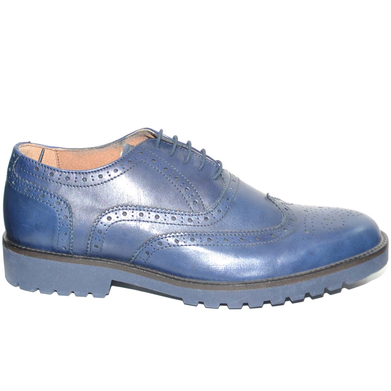 SCARPE UOMO STRINGATA VERA PELLE MORBIDA BLU NAVY MADE IN ITALY FONDO GOMMA ANTISCIVOLO COMFORT MODA MAN BUSINESS