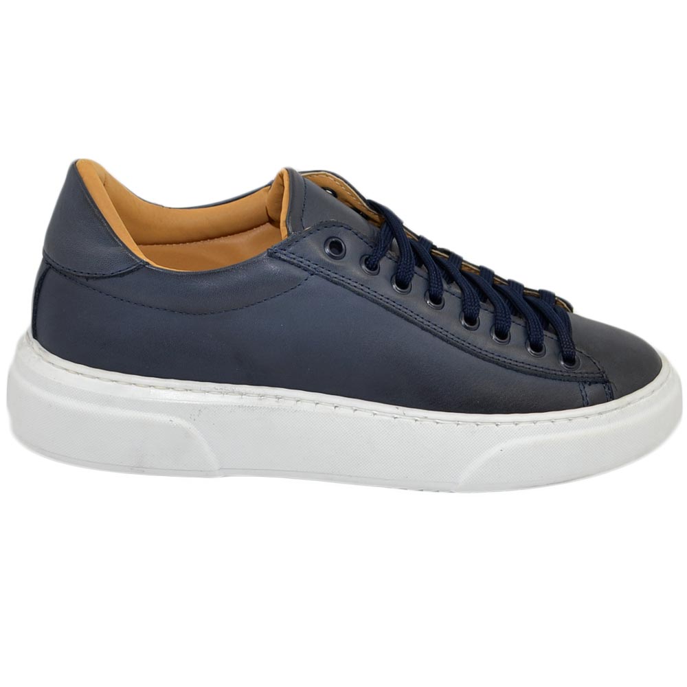 Scarpa sneakers Paul 4190 uomo basic vera pelle lacci basic comodo fondo in gomma sportiva blu moda casual.