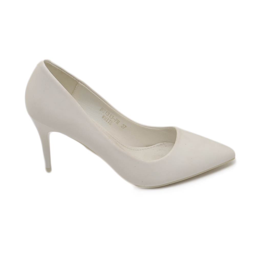 Decollete' scarpa donna a punta bianco in pelle matte tacco a spillo comodo 8 cm scarpe cerimonie eventi.