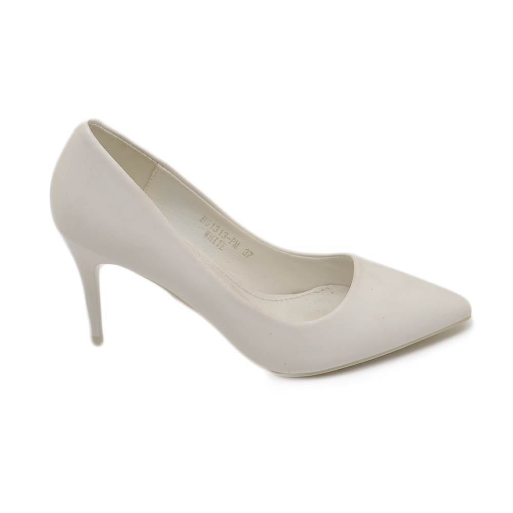Decollete' scarpa donna a punta bianco in pelle matte tacco a spillo comodo 8 cm scarpe cerimonie eventi