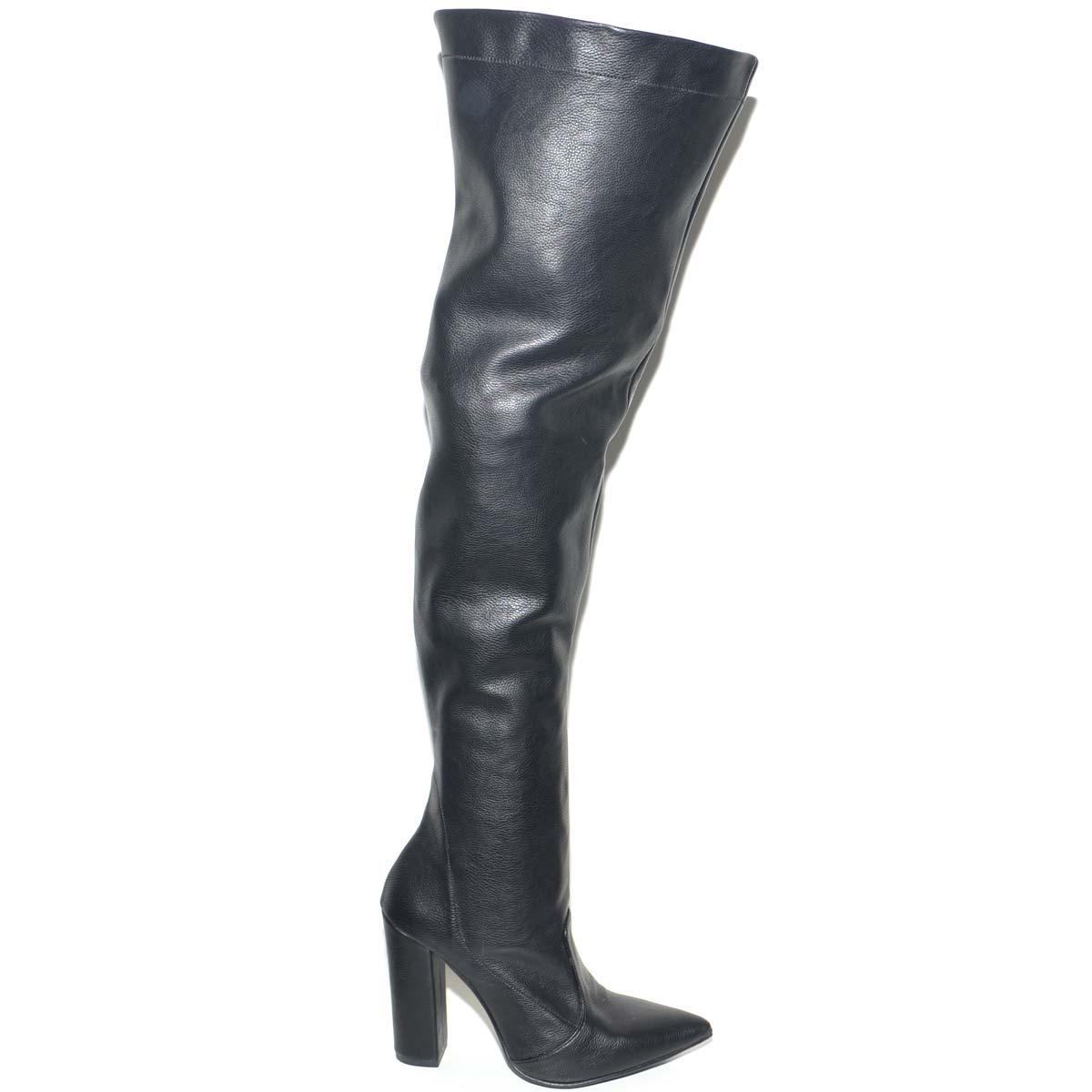 Stivali donna in pelle nero alti sopra il ginocchio a punta lacco largo  moda tendenza made in italy donna stivali Made in italy | MaluShoes