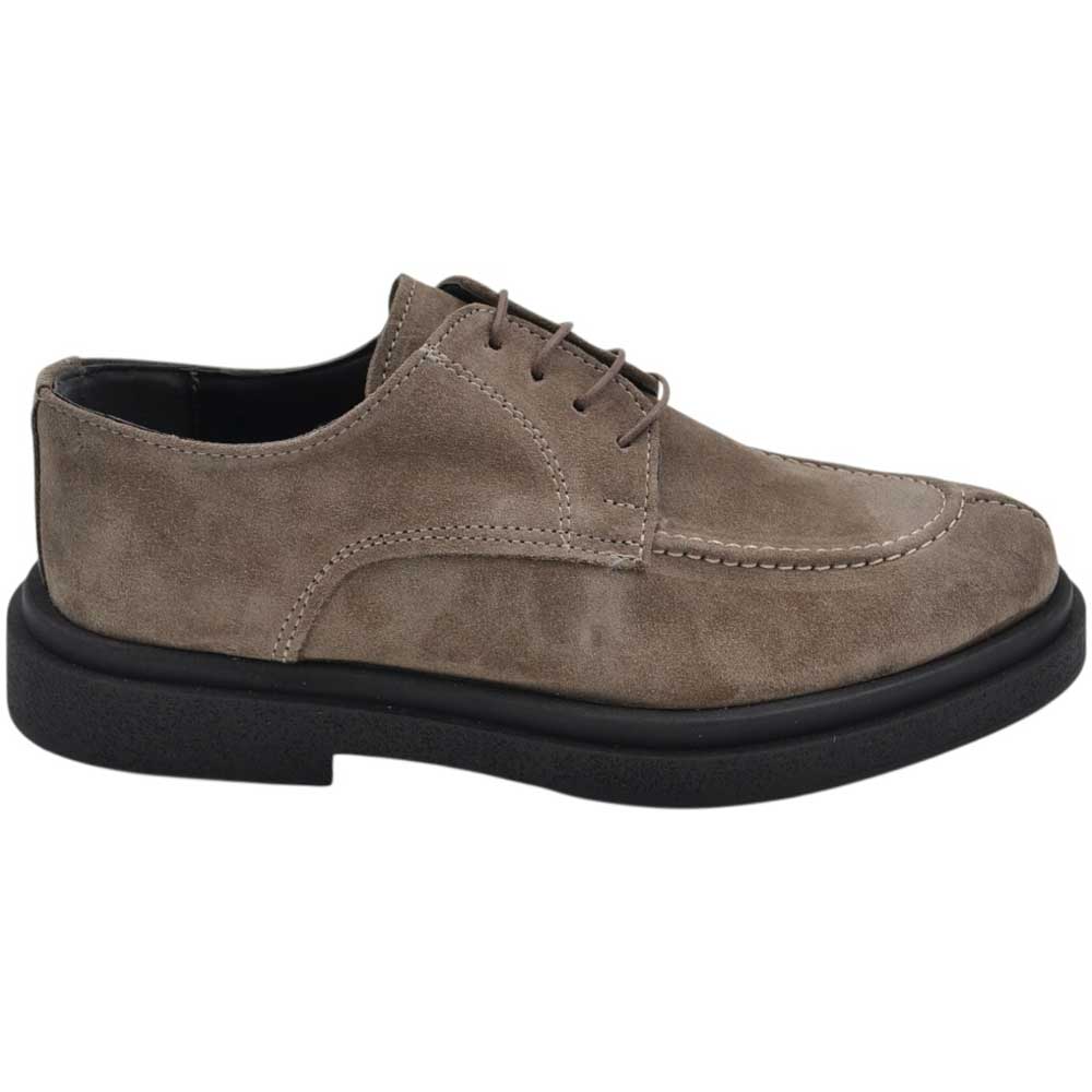 Scarpe uomo stringate francesina vera pelle camoscio beige spazzolato suola alta zigrinata made in italy