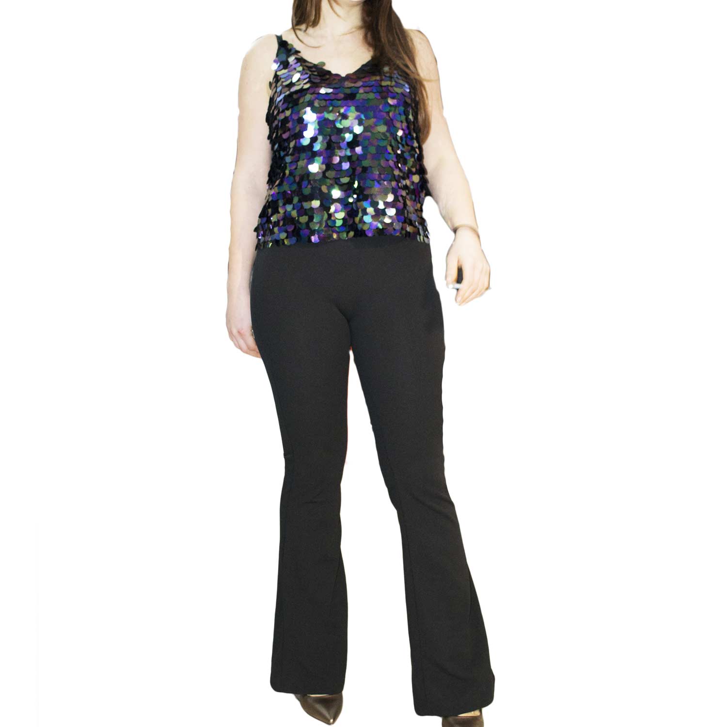 PANTALONE NERO ZAMPA DI ELEFANTE ELEGANTE VITA ALTA LINEA BASIC GLAMOUR  ART3345 donna pantaloni crystal