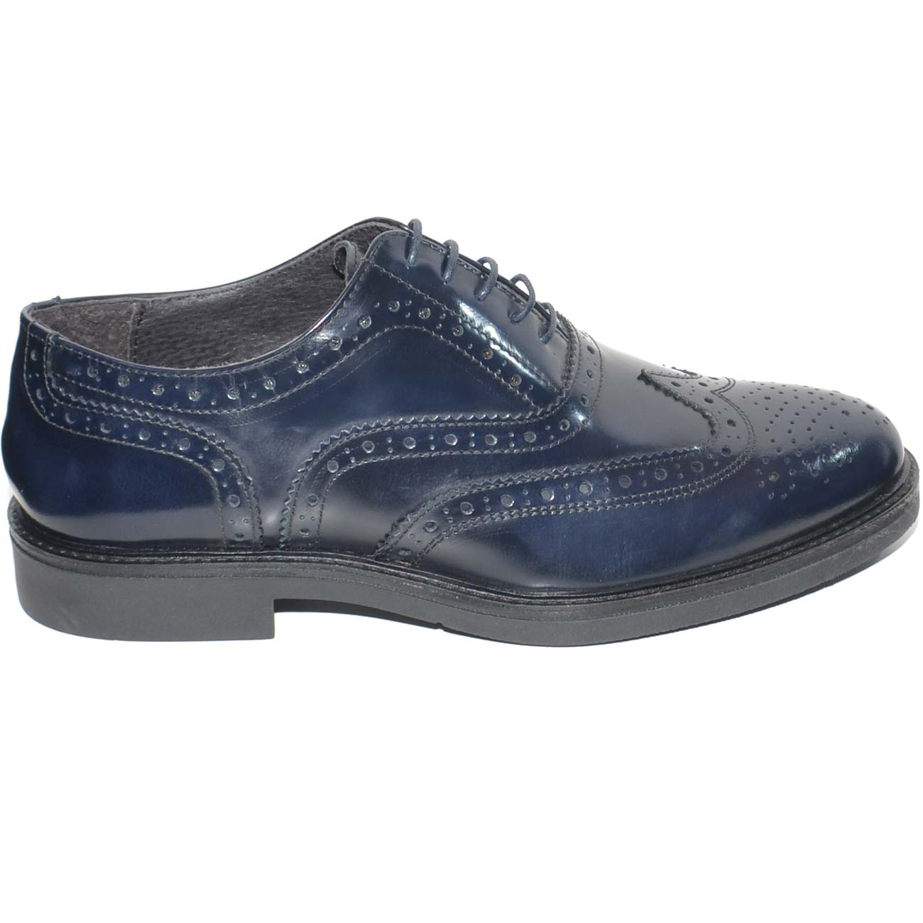 SCARPE UOMO STRINGATA VERA PELLE  BLU SCURO MADE IN ITALY FONDO GOMMA ANTISCIVOLO COMFORT MODA MAN BUSINESS