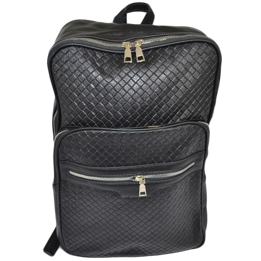 Zaino nero casual uomo borsa grande zip con scomparti laptop portatile pu pelle fantasia intrecciata capiente comodo