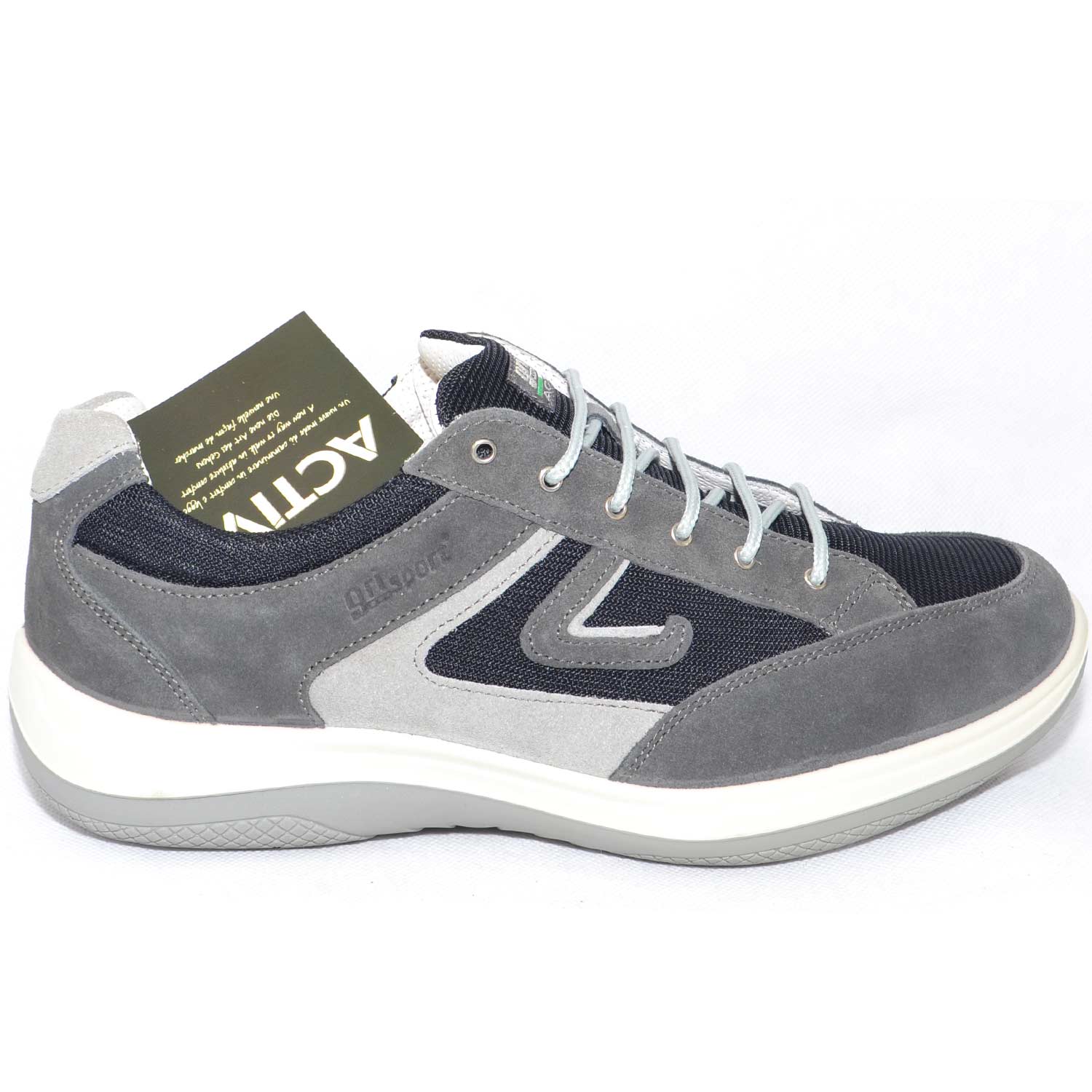Scarpe uomo light step grisport  calzature shork vesuvio grigio camoscio tela fondo active vera pelle made in italy 4004