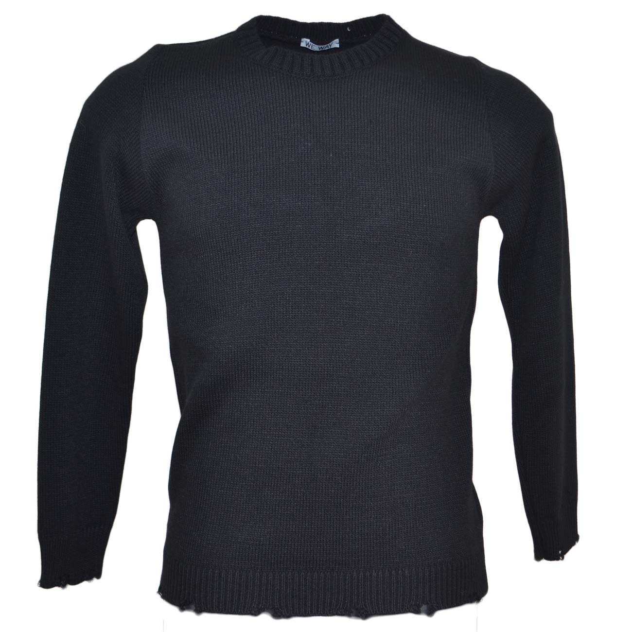 Maglione uomo a collo tondo nero slim fit  intessitura larga linea vintage con scuciture caldo e confortevole aderente.