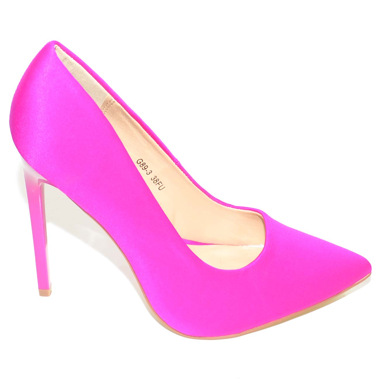 Decollete donna fucsia effetto calza a punta tacco a spillo 10 tendenza moda glamour