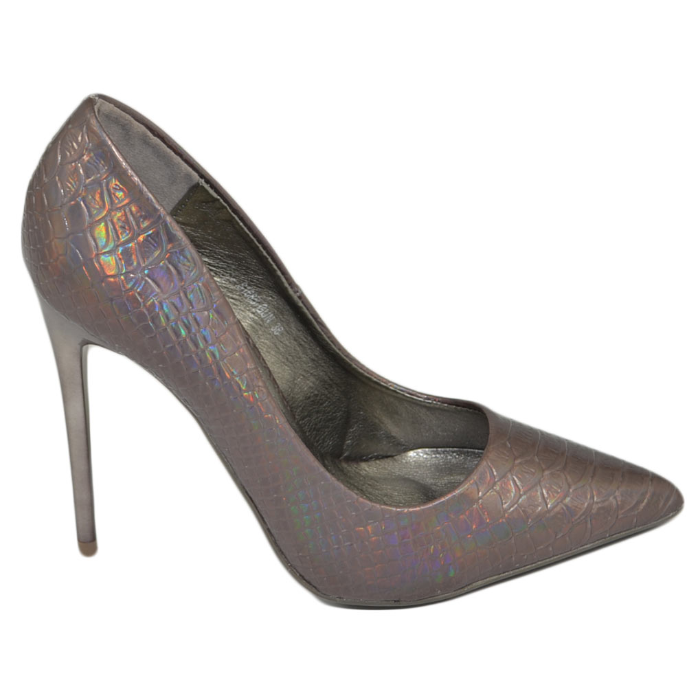 Decollete' donna punta canna di fucile lucide tacco a spillo 12 comode effetto sirena cocco scarpe cerimonie eventi