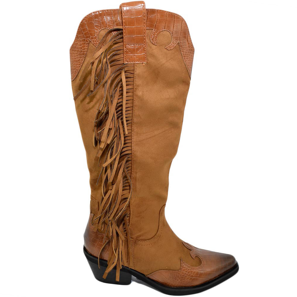 Stivali donna camperos texani stile western cuoio fantasia astratta pelle  su camoscio tinta unita sopra ginocchio zip donna stivali Malu Shoes |  MaluShoes
