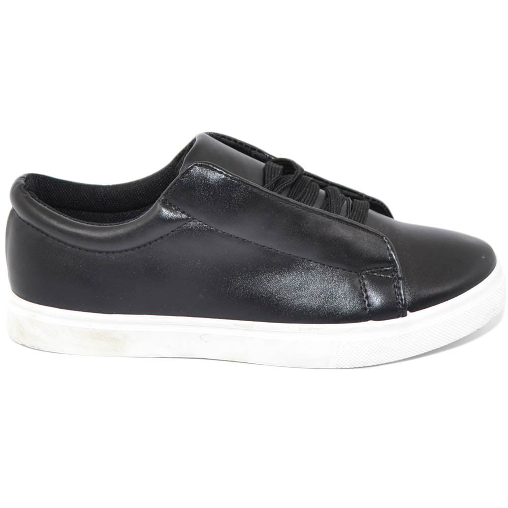 Sneakers casual bassa donna nera fondo basso leggere comode moda punta tonda  | eBay