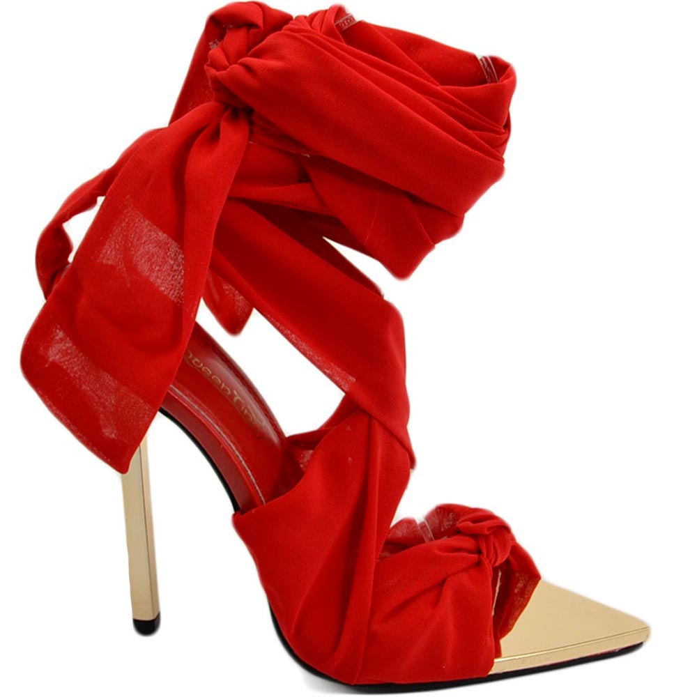 Sandali tacco alto lacci schiava 11 cm oro lucido comodi pelle