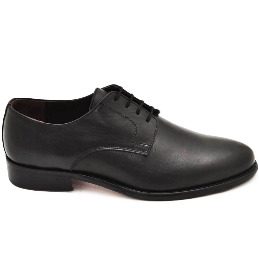 Scarpe uomo stringata nero inglese vera pelle crust nero made in italy fondo classico in cuoio businessman handmade
