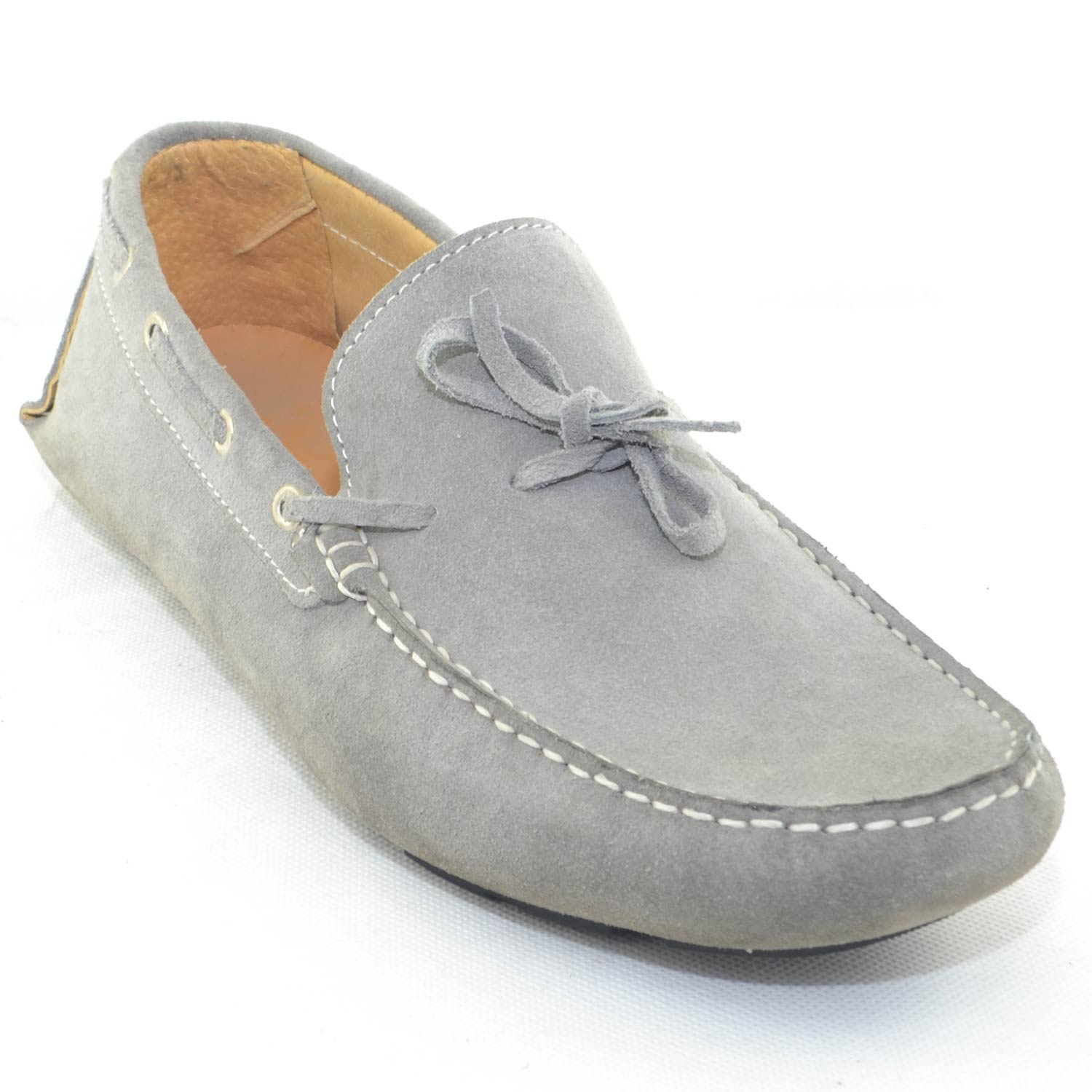 mocassino car shoes uomo grigio chiaro comfort man casual made in italy vera pelle fondo antiscivolo moda estiva