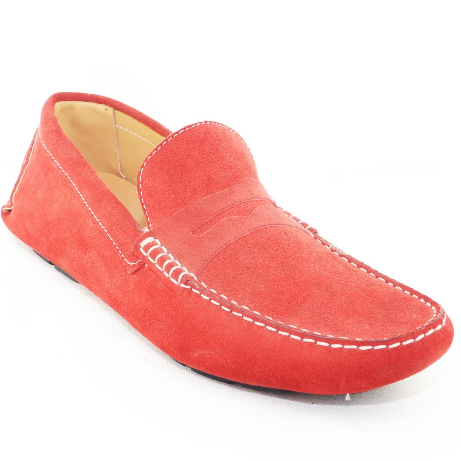 mocassino car shoes uomo rosso comfort man casual made in italy vera pelle fondo antiscivolo moda estiva.