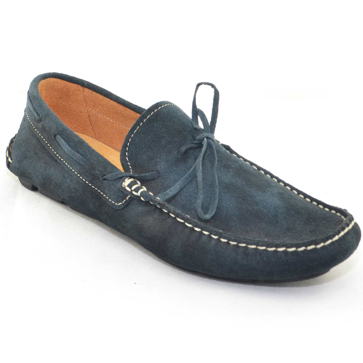 mocassino car shoes uomo blu comfort man casual made in italy vera pelle fondo antiscivolo moda estiva glamour.