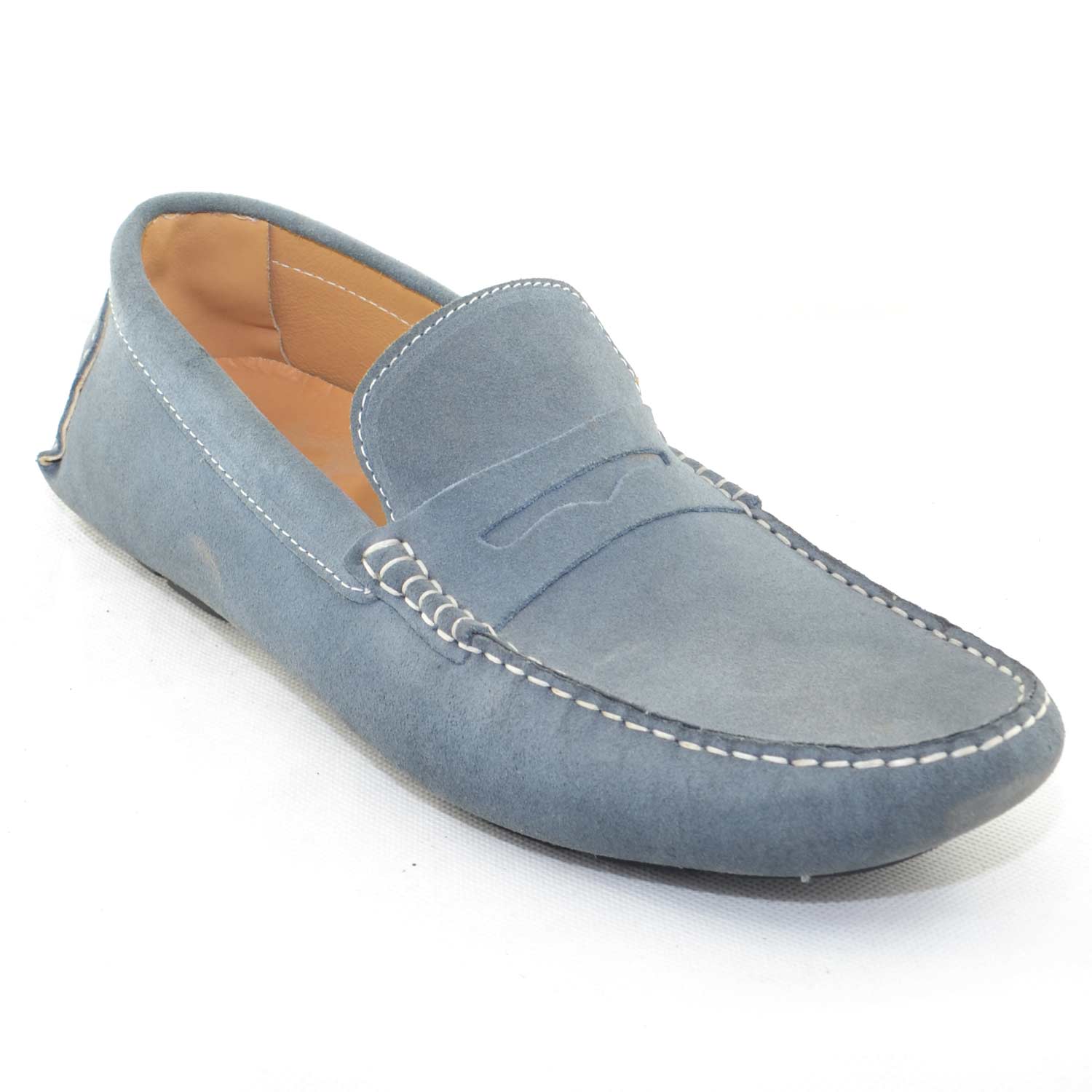 mocassino car shoes uomo celeste scuro comfort man casual made in italy vera pelle fondo antiscivolo moda estiva glamour
