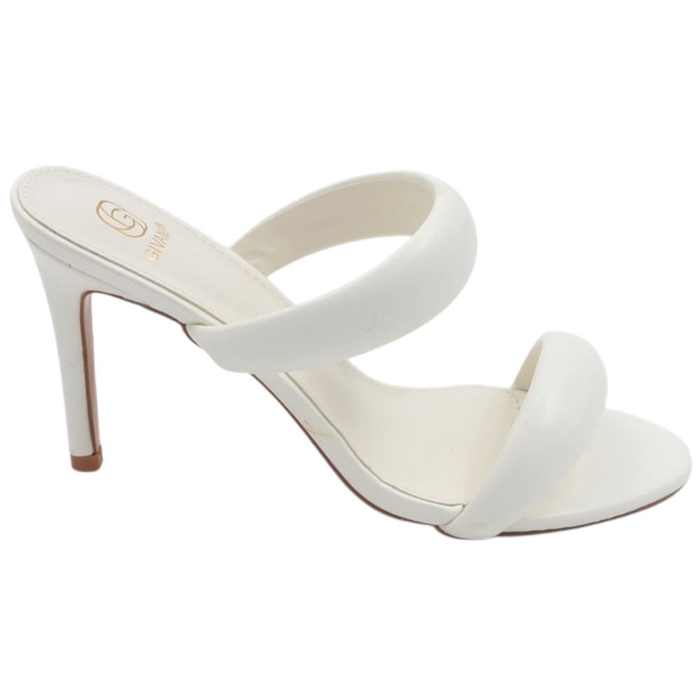 Sandalo alto donna bianco aperto con doppia fascia su collo piede tacco a spillo 10 cm.