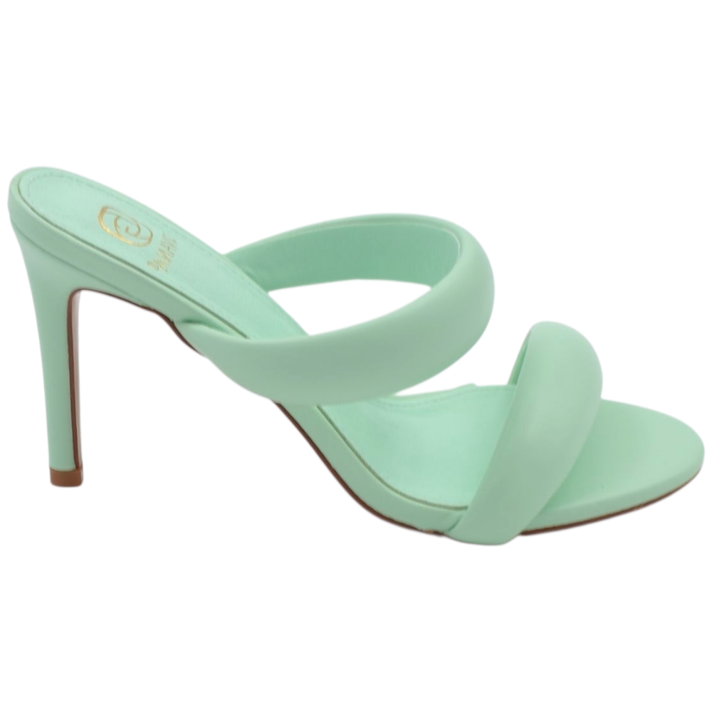 Sandalo alto donna verde acqua aperto con doppia fascia su collo piede tacco a spillo 10 cm.