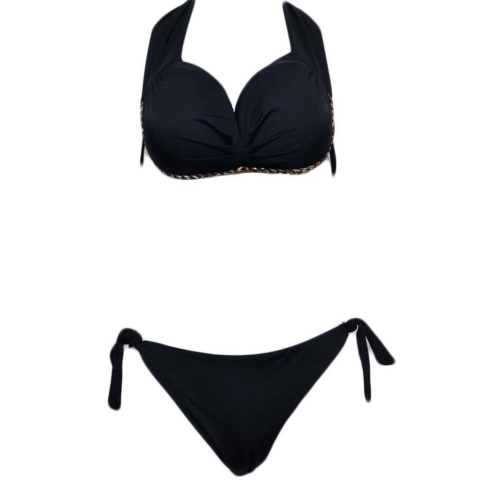 Costume da bagno donna nero bikini swimwear con slip  regolabile e top push up con ferretto e laccetto