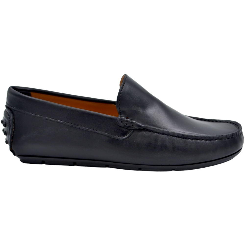Mocassino barca uomo nero comfort casual made in italy in vera pelle nappa fondo antiscivolo gomma estiva.