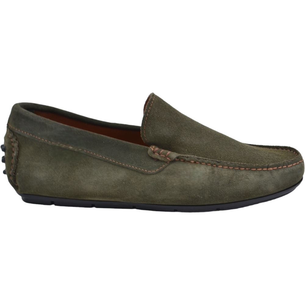 Mocassino barca uomo verde comfort casual made in italy in vera pelle scamosciata fondo antiscivolo gomma estiva