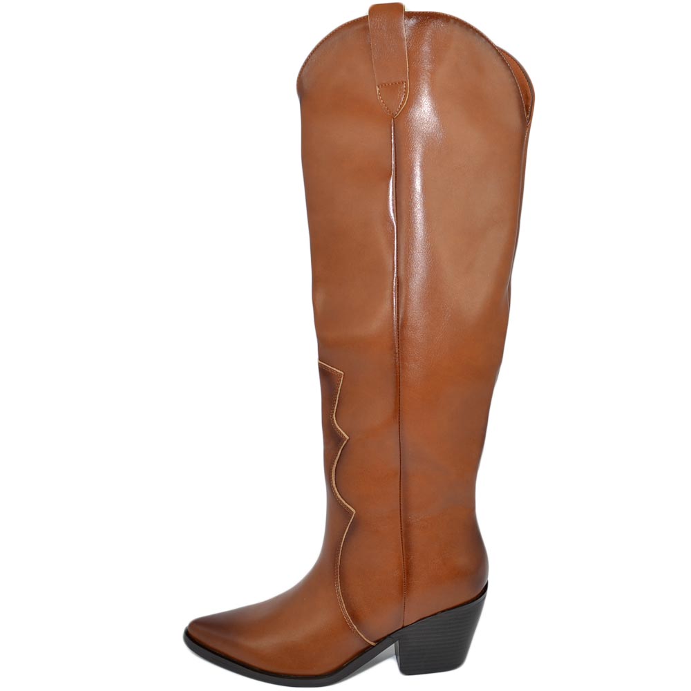 Stivali texani texani donna marroni rigidi al ginocchio tacco basso comodi lisci con scollo a V moda camperos