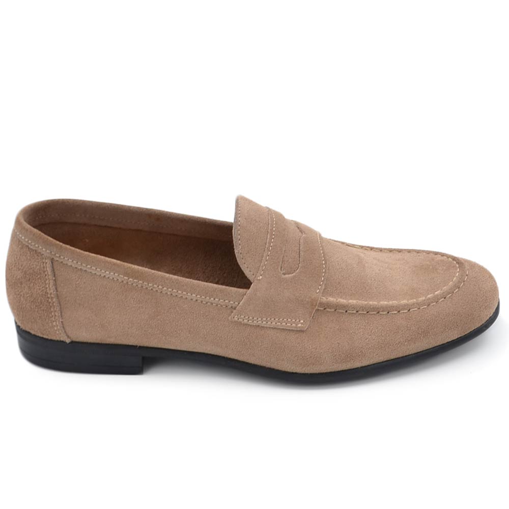 Scarpe college uomo inglese mocassino beige vera pelle scamosciato fondo in cuoio con antiscivolo cuciture a vista