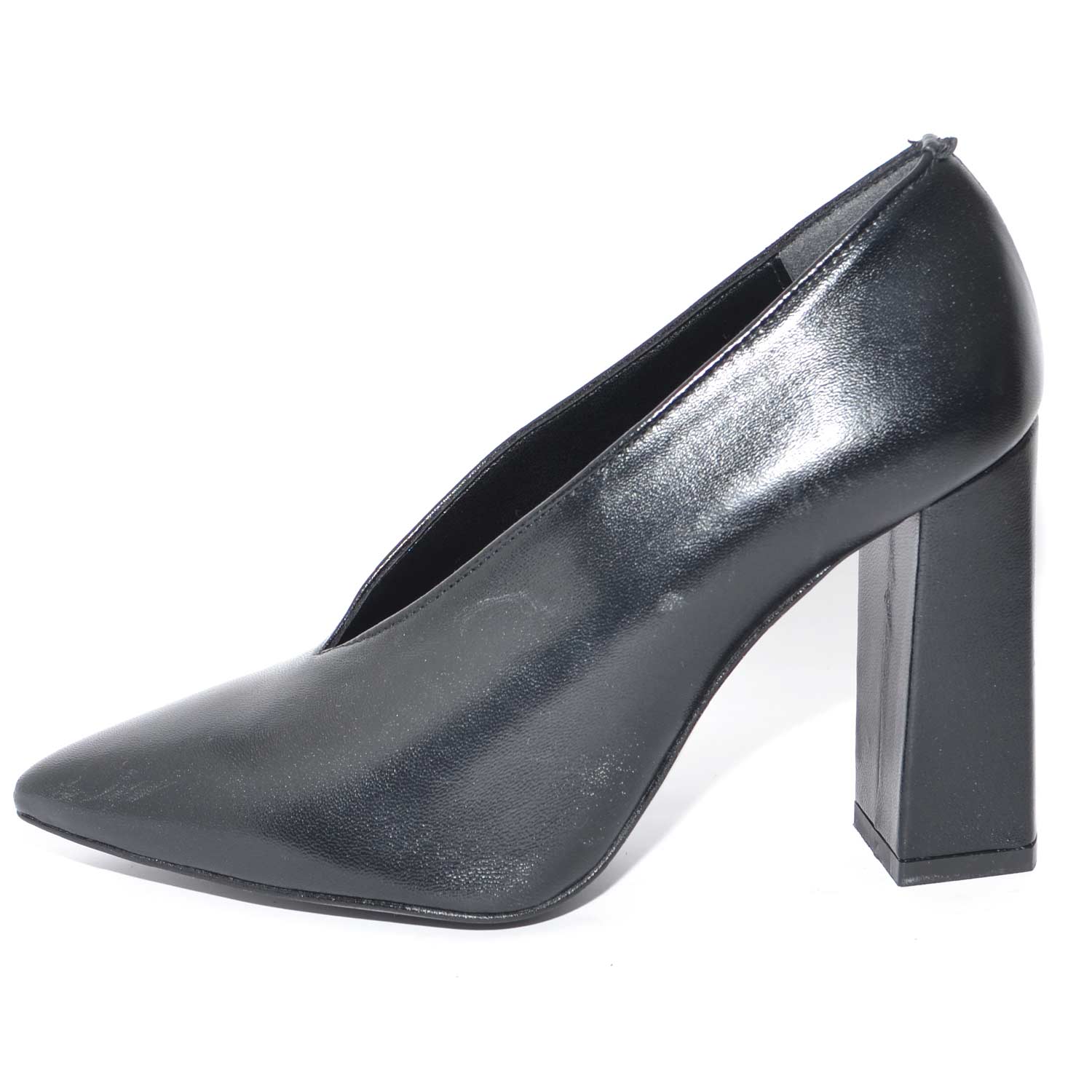 Decollete donna in vera pelle a punta nero con scollo a V vintage handmade anni 30